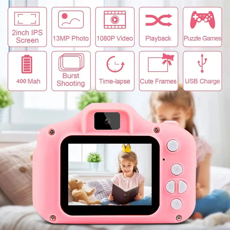 Super Cute Children Camera Kids Educational Toy Children Baby Birthday Digital Camera 1080P Video Camera with Free Gift for Girl