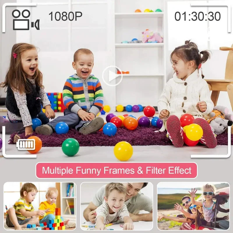 Super Cute Children Camera Kids Educational Toy Children Baby Birthday Digital Camera 1080P Video Camera with Free Gift for Girl